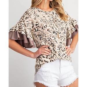 NEW 143 STORY ruffled blouse in taupe